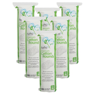 ForPro Professional Collection Premium Cotton Rounds, 100% Cotton, Non-Tearing, Lint-Free, for Cosmetic, Nail, and Personal Use, 2.25", Pack of 6, Counts 600