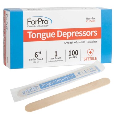 ForPro Professional Collection Senior Tongue Depressors, Large Wax Applicator Sticks, 6" Senior Sized, Sterile, Individually-Wrapped, 100-Count
