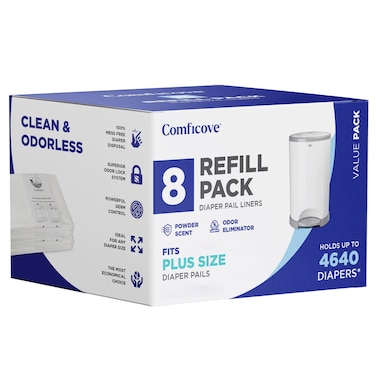 Comficove Refills Compatible with DEKOR PLUS Diaper Pails   8 Pack   Extra Thick Diaper Pail Refill Liners   Fresh Scent   Easy to Replace and Dispose of Diaper Bag   Odorless Baby Diapers Disposal