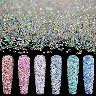Tiny Nail Rhinestones 15000PCs 1.2mm Ultra Mini Pixie AB Glass Crystals for Nail Art Manicure Iridescent Long Lasting Shine Small Rhinestone Micro Dust Glitter Caviar Bead Sugar Gem