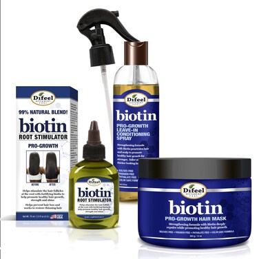 Difeel Biotin 3-PC Hair Growth Treatment Powerpack - Includes 12oz Hair Mask, 6oz Leave in Conditioning Spray &amp; 2.5oz Root Stimulator