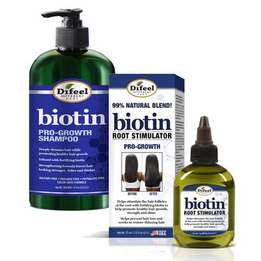 Difeel Biotin 2-PC Cleanse and Treat Hair Growth Collection - Includes 12oz Shampoo &amp; 2.5oz Biotin Root Stimulator Treatment
