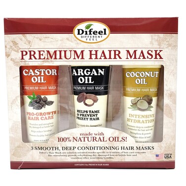 Difeel Premium Growth &amp; Conditioning Hair Mask 3-PC Set - Castor Oil Hair Mask 8oz, Argan Oil Hair Mask 8oz, Coconut Oil Hair Mask 8oz