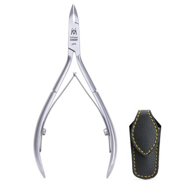 GERMANIKURE Professional Cuticle Nipper in Leather Case, Double Sharpened, Single Spring, Ethically Made in Solingen Germany
