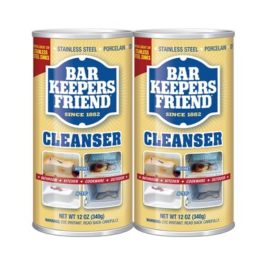 Bar Keepers Friend Powder Cleanser (2 x 12 oz) Multipurpose Cleaner, Stain &amp; Rust Remover for Bathroom, Kitchen &amp; Outdoor Use on Stainless Steel, Aluminum, Brass, Tile, Ceramic, Porcelain &amp; More