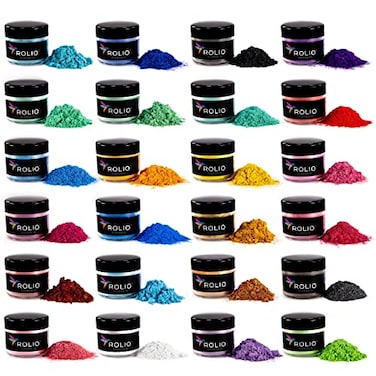Rolio Premium Mica Powder Pearlescent Color Pigment - Art Set for Epoxy Resin - for Soap Making, Nail Polish, Lip Gloss, Eye Shadow, Slime &amp; Candle Jars - 10g, 24 Jars - (Original Set)