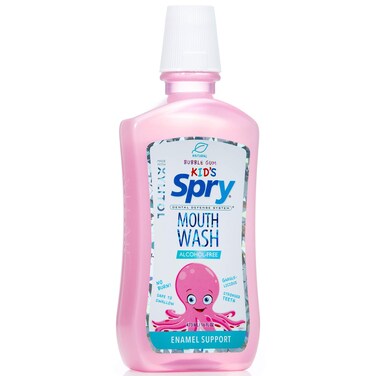 Spry Xylitol Mouthwash Fluoride Free with Enamel Support, Gentle, Natural Bubble Gum - 16 fl oz (Pack of 1)
