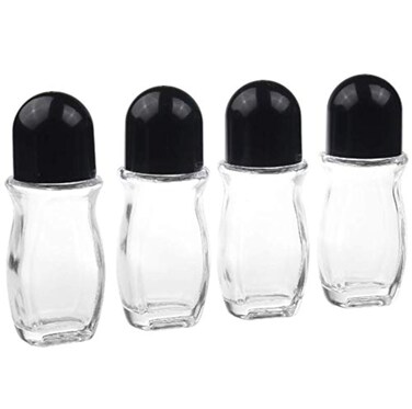 Eco-Fused Refillable Glass Roll-On Deodorant Bottles 4-Pack - 1.7 Oz (50 ml) - Leak-Proof with Twist Cap - 20pcs Labels Included - for DIY Homemade Natural Deodorant, Sunscreen, Moisturizer