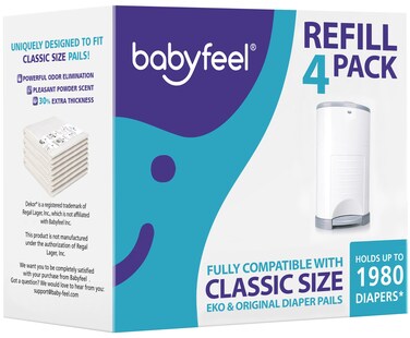 Babyfeel Refills Compatible with DEKOR CLASSIC Diaper Pails   4 Pack   Exclusive 30% Extra Thickness   Diaper Pail Refills with Powerful Odor Elimination   Powder Scent   Holds up to 1980 Diapers