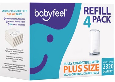 Babyfeel Refills Compatible with DEKOR PLUS Diaper Pails   4 Pack   Exclusive 30% Extra Thickness   Diaper Pail Refills with Powerful Odor Elimination   Fresh Powder Scent   Holds up to 2320 Diapers