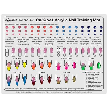 Americanails Acrylic Nail Training Mat - Silicone Trainer Sheet for Application Practice, Flexible Roll Up Pad Template for Acrylic Fingernails, Learn How to Apply Acrylic Nails