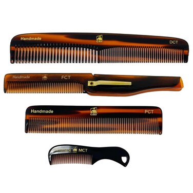G.B.S Handmade Stylish Comb Set- Hair Styling Grooming For Men, Women Fine Toothed Tortoise Combs Pack of 4 1 DCT Dressing, 1 FCT Folding, 1 PCT Pocket &amp; 1 MCT Mustache Comb