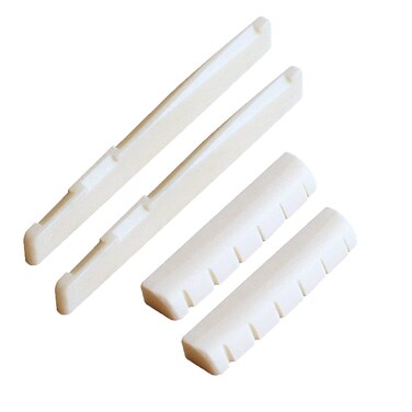 Frenflu 2 Sets 4pcs 6 String Acoustic Guitar Bone Bridge Saddle and Nut Made of Real Bone (Ivory)