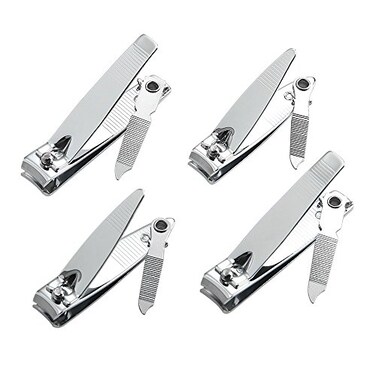 4 Pcs Nail Clippers for Fingernails and Tonenail by QLL - Swing Out Nail Cleaner/File - Sharpest Stainless Steel Clipper - Wide Easy Press Lever - Nail Cutter