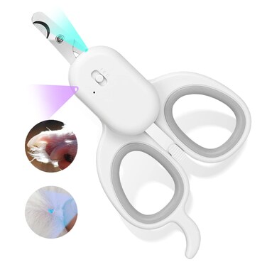 PAKEWAY Pet Nail Clipper with LED &amp; -U-V Light, Cat Claw Trimmer with Ultra Bright LED Light for Nail Bloodline to Avoid Over Cutting, Sharp Angled Blade Grooming Tool for Dog Cat Rabbit Small Animals