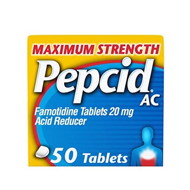 Pepcid AC Maximum Strength Heartburn Relief Tablets, OTC Medicine Prevents &amp; Relieves Heartburn Due to Acid Indigestion &amp; Sour Stomach, 20mg Famotidine Acid Reducer, Fast-Acting, 50 ct