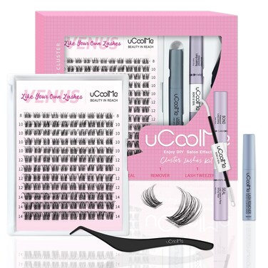 Venus Lash Clusters Kit Short 8-14mm 120PCS D Curl Natural Cluster Lashes Kit Wispy Eyelash Clusters Kit DIY Eyelash Extension kit with Lash Bond and Seal,Remover and Tweezers Thin Invisible Lash Band