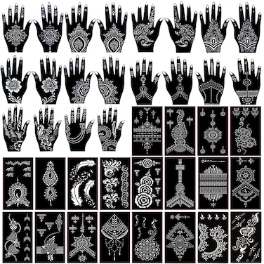 40 Sheets Self-Adhesive Henna Tattoo Kit Stencils Set Mehndi Template for Tattoo Body Art Painting Indian Arabian Airbrush Tattoos