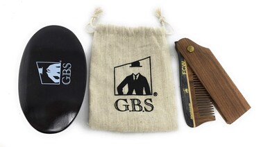 G.B.S Hair Care Set Synthetic Bristles, Handmade Foldable comb, Black Wood Beard Brush Synthetic Bristle and Pouch