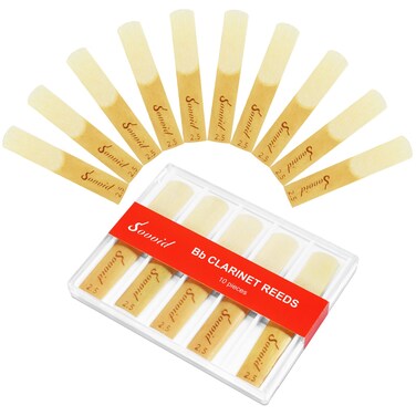 Sovvid 10 Pack Bb Clarinet Reeds with Plastic Box, Strength 2.5 Reeds for Clarinet, Thinner Reed Tip &amp; Unfiled Cut for Easy of Play, Traditional Reeds for Clarinet Beginner and Player