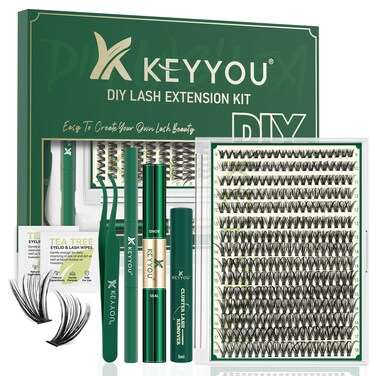 DIY Lash Extension Kit KEYYOU 300Pcs Individual Eyelash Extension Kit 40D 0.07D Curl 9-18MIX Lash Clusters Kit with Lash Glue Remover Applicator Easy to Use for Beginners(Kit-40D-0.07D,9-18MIX)