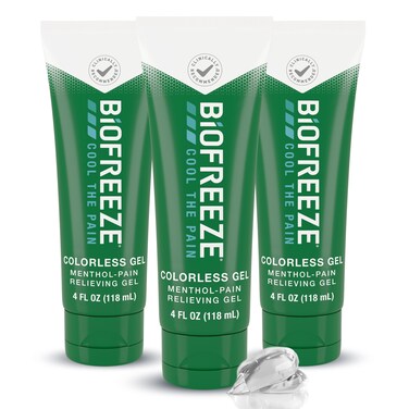 Biofreeze Pain Relief Gel, Knee &amp; Lower Back Pain Relief, Sore Muscle Relief, Neck Pain Relief, Shoulder Pain Relief, Pharmacist Recommended, FSA Eligible, 3 Pack (4 FL OZ Biofreeze Menthol Gel)
