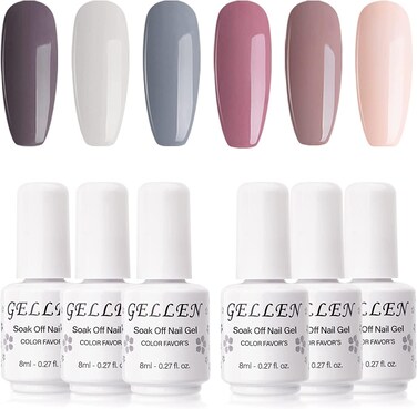 Gellen Gel Nail Polish - Nude Grays 6 Colors, Popular Nail Art Design Classic Pastels Natural Shades Gel Polish Home Gel Manicure Set