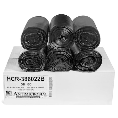 Aluf Plastics High Density Trash Bags, 60 Gallon, 150 Count, 22 Micron (eq), 38" x 60", Black, for Bathroom, Office, Industrial, Commercial, Janitorial, Municipal, Recycling