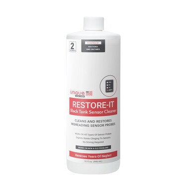 Unique Restore-It RV Black Tank Sensor Cleaner Liquid - 2 Uses Per Bottle - Cleans and Restore Sensor Probes (32 oz)