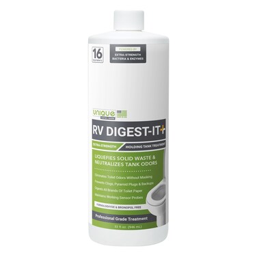 Unique RV Digest-It+, Extra-Strength Black Tank Treatment - 16 Uses Per Bottle - Eliminates Odor and Liquifies Waste (32 oz)