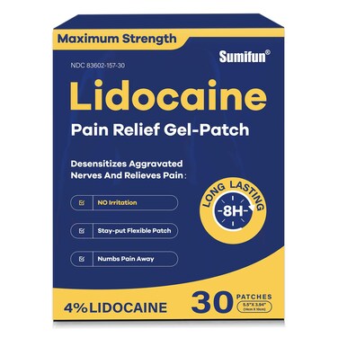 Sumifun 4% Lidocaine Pain Relief Patches 30 Count Maximum Strength Numbing Gel Patch for Back Knee Neck Joint Ache Muscle Soreness Topical Analgesic FSA or HSA Eligible