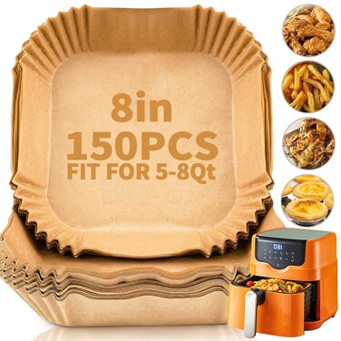 YOISDJL 150pcs Air Fryer Liners, 8.7" Square Parchment Disposable Paper Liner for Air Fryer, Baking, Roasting and Microwave, Non-Stick liner Accessories
