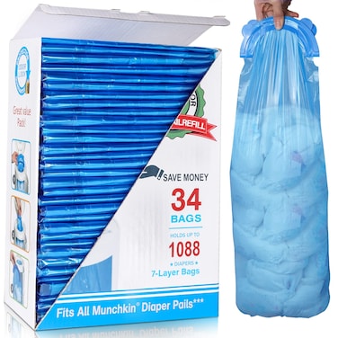 Diaper Pail Refill Bags, 1088 Counts, 34 Bags, Fully Compatible with Arm&amp;Hammer Disposal System