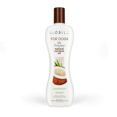 BioSilk for Dogs Silk Therapy Conditioner with Natural Coconut Oil   Coconut Oil Dog Conditioner from BioSilk for Dogs   Pet Conditioner for Dogs, 12 Ounces,Beige