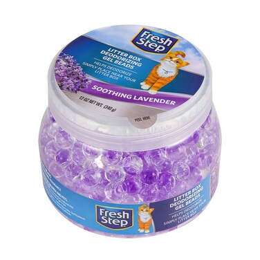 Fresh Step Litter Box Deodorizing Gel Beads in Soothing Lavender Scent   Deodorizing Gel Beads Air Freshener for Pet Smells from Litter Box   12 oz Pet Odor Eliminating Gel Beads to Freshen Air