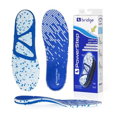 Powerstep Unisex Adult Bridge Adaptable Arch Support Insoles, Comfort Memory Foam Inserts, Plantar Fasciitis Relief Insole, Blue &amp; White, Men 8-9.5 Women 9-10.5 US