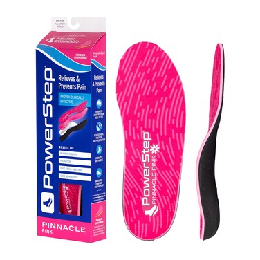 PowerStep Pinnacle Pink Orthotics for Women - Arch Support Inserts for Pain Relief &amp; Plantar Fasciitis - Firm + Flexible for Increased Comfort, Stability and Control from Pronation (W 9-9.5, M 7-7.5)