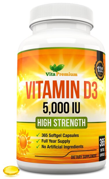 Vitamin D3 5000 IU, 365 Easy to Swallow Softgels, High Strength Vitamin D 5000 IU Supplement - Full Year Supply