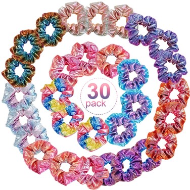 30 Pieces Metallic Scrunchies - Large Elastic Hair Ties and Ropes for Women and Girls Hair Accessories