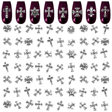 100 Pcs Cross Nail Charms and Gems - Nail Cross Charms for Nails Design Silver Nail Charms Y2k Nail Gems for Nails 3d Nail Charms Bulk Nail Jewels - Nail Art Charms Nails With Charms Cross Nail Charm