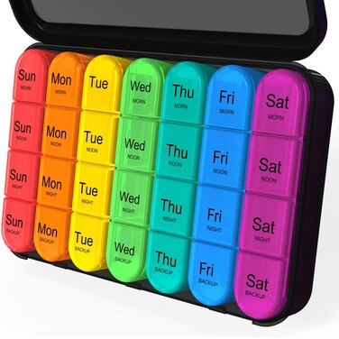 Daviky Pill Organizer 4 Times a Day - Pill Box 7 Day, Large Weekly Medicine Pill Organizer for Travel with Removable Individual Containers, Pill Case to Hold Daily Vitamins, Supplements and Medication