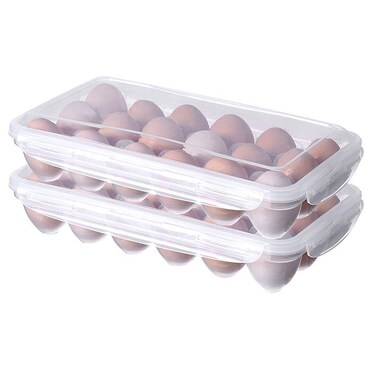 XBY-US 2 Pack Covered Egg Holders For Refrigerator, Plastic Storage Container/ Deviled Egg Tray Carrier with Lid Fits 18X2 Eggs(36 Eggs)