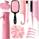 12 Pcs Hair Brush Set, 3 Pieces Slick Back Hair Brushes for Toddlers, Women, Detangling Brush for Wet Dry Curly Hair, Edge Bristles Wide Tooth Rat Tail Combs for Baby Girls (pink)