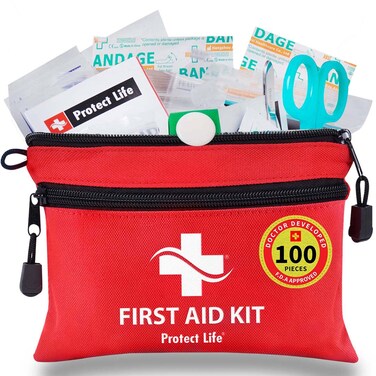 Protect Life First Aid Kit for Home/Business, HSA/FSA Eligible Emergency Kit   Mini Travel First Aid Kit   Camping First Aid Kit Hiking   Small First Aid Kit for Car   Survival Medical Kit - 100pcs