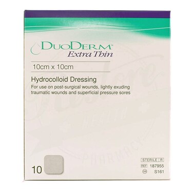 ConvaTec DuoDERM Extra Thin Control Gel Formula 4"x4" Hydrocolloid Sterile Adhesive Dressing for Superficial Wounds, Low Friction, Latex-Free, Waterproof, Square, Beige, 10ct Box