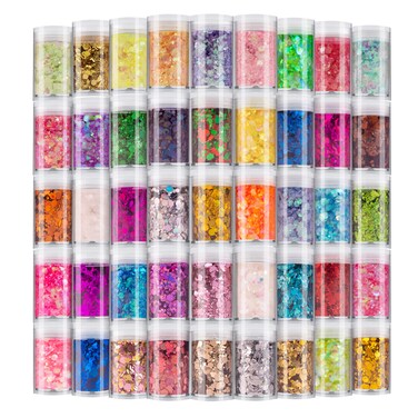 Holographic Chunky and Fine Glitter Mix, 45 Colors Festival Sequins &amp; Glitter Powder, Iridescent Glitter Flakes, Cosmetic Face Body Eye Hair Nail Art Resin Tumbler Loose Glitter