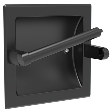 WZKALY Matte Black Recessed Toilet Paper Holder for Large Rolls, Pivoting Black Toilet Paper Holder Wall Mount Stainless Steel, in Wall Toilet Paper Holder Black, Bathroom Toilet Paper Wall Holder