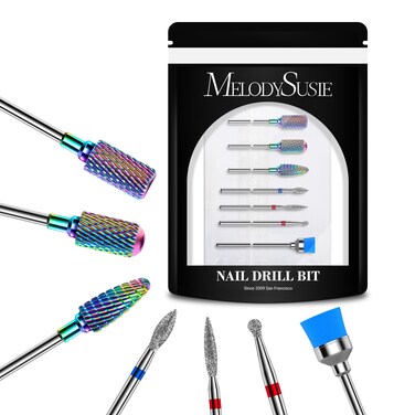 MelodySusie Nail Drill Bits Set, 7pcs Tungsten Carbide Diamond Nail Drill Bits for Acrylic Nails Poly Gel Cuticle Remove, 3/32'' Professional Nail Bits for Nail Drill Efile, Manicure Pedicure Tools