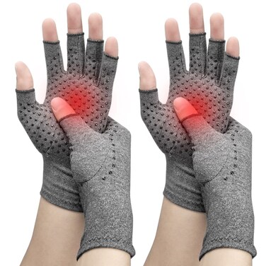 DRNAIETY 2 Pairs Arthritis Gloves, Fingerless Compression Gloves Women&amp; Men, for Hand Arthritis, Carpal Tunnel Pain, Anti-Slip, Kept in Motion(M, Gray)