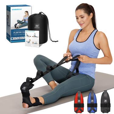 comness Foot and Calf Stretcher-Stretching Strap For Plantar Fasciitis, Heel Spurs, Foot Drop, Achilles Tendonitis &amp; Hamstring. Yoga Foot &amp; Leg Stretch Strap. (Black)
